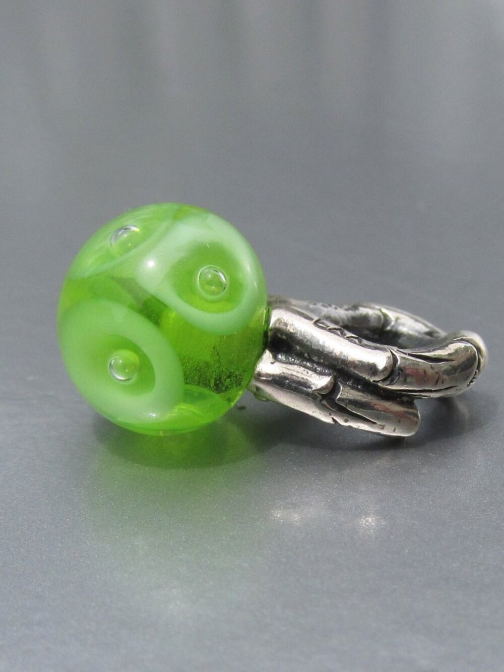 Retired Signed TROLLBEADS Green Dotted Glass Tassel Dangle Bead 61728